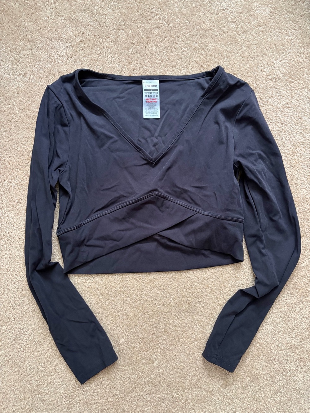 Gymshark Black Long-Sleeve V-Neck Wrap Crop Top